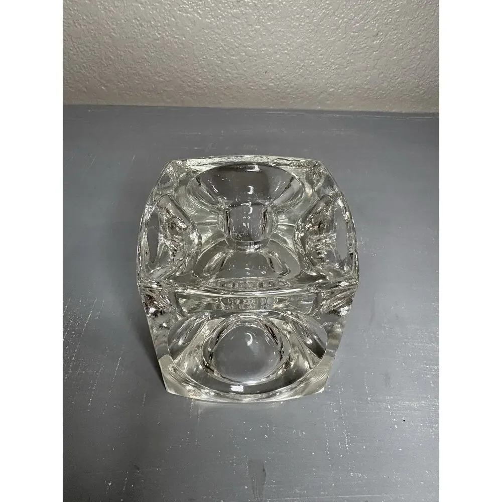 MCM RUDOLF JURNIKL Bohemian Glass Cube Optic Candle Holder Taper Or Votives